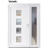 Dvojkrdlov vchodov dvere plastov Soft 010+Sklo Nisip, Biela/Biela, 130x200 cm, prav (Obr. 1)