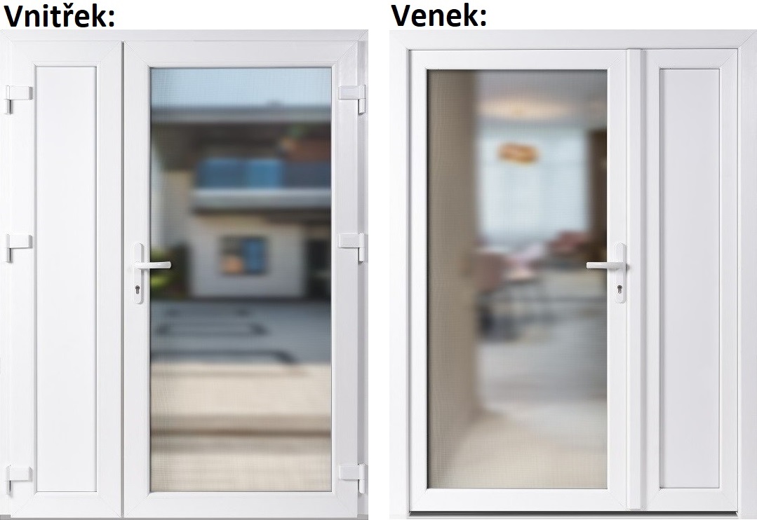 Lacn dvojkrdlov vchodov dvere plastov Soft 3/3 sklo Krizet+panel, Biela/Biela 150x200 cm prav
