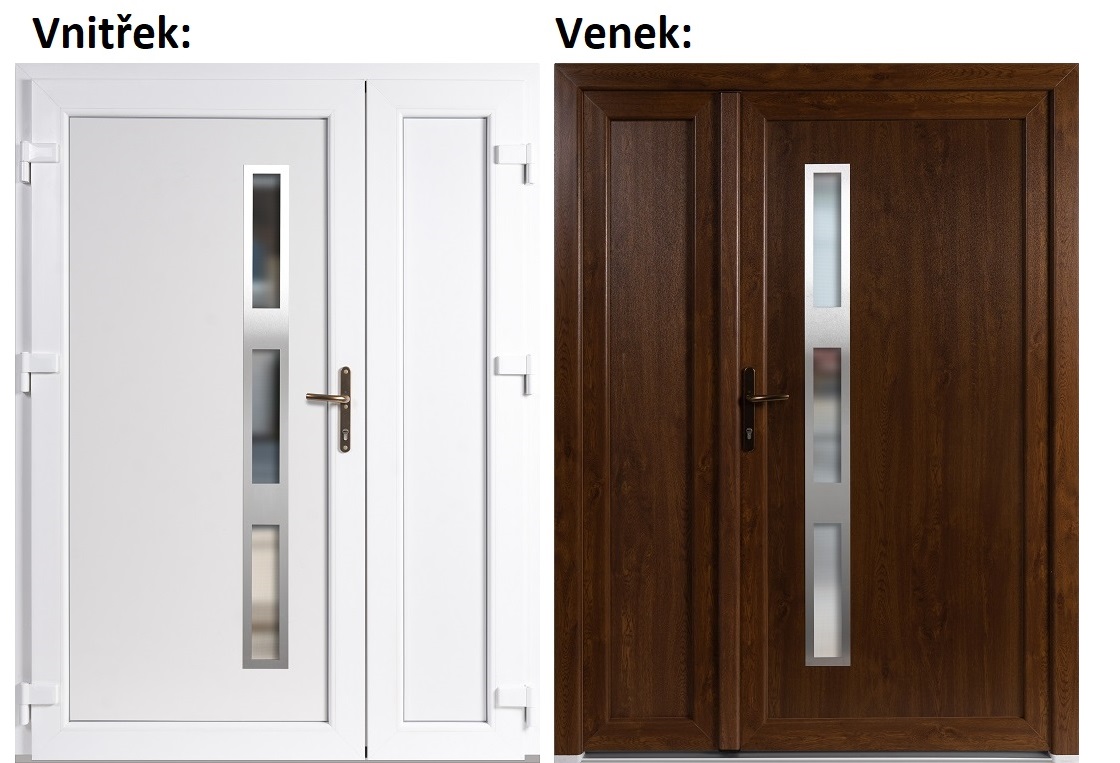 Dvojkrdlov vchodove dvere plastov Soft Venus Inox+Panel Pln, Zlat dub/Biela, 130x200 cm, av