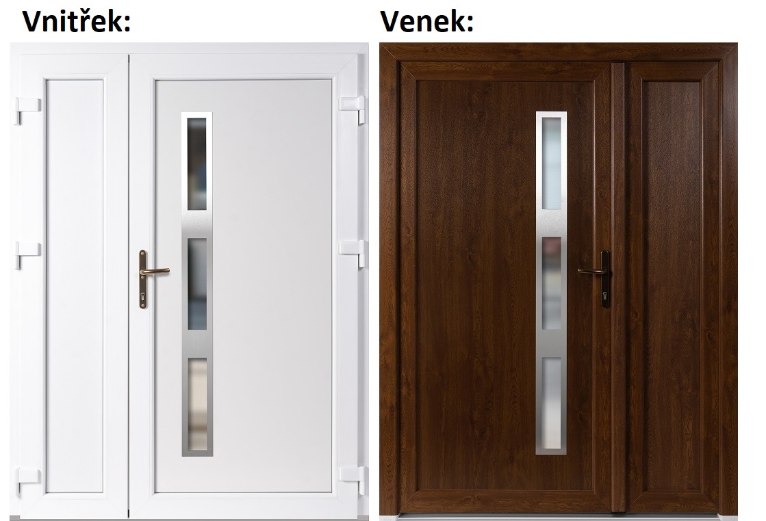 Dvojkrdlov vchodove dvere plastov Soft Venus Inox+Panel Pln, Zlat dub/Biela, 130x200 cm, prav