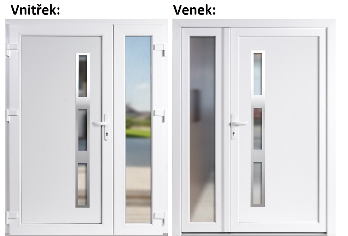 Dvojkrdlov vchodov dvere plastov Soft Venus Inox+Sklo Nisip, Biela/Biela, 150x200 cm, av