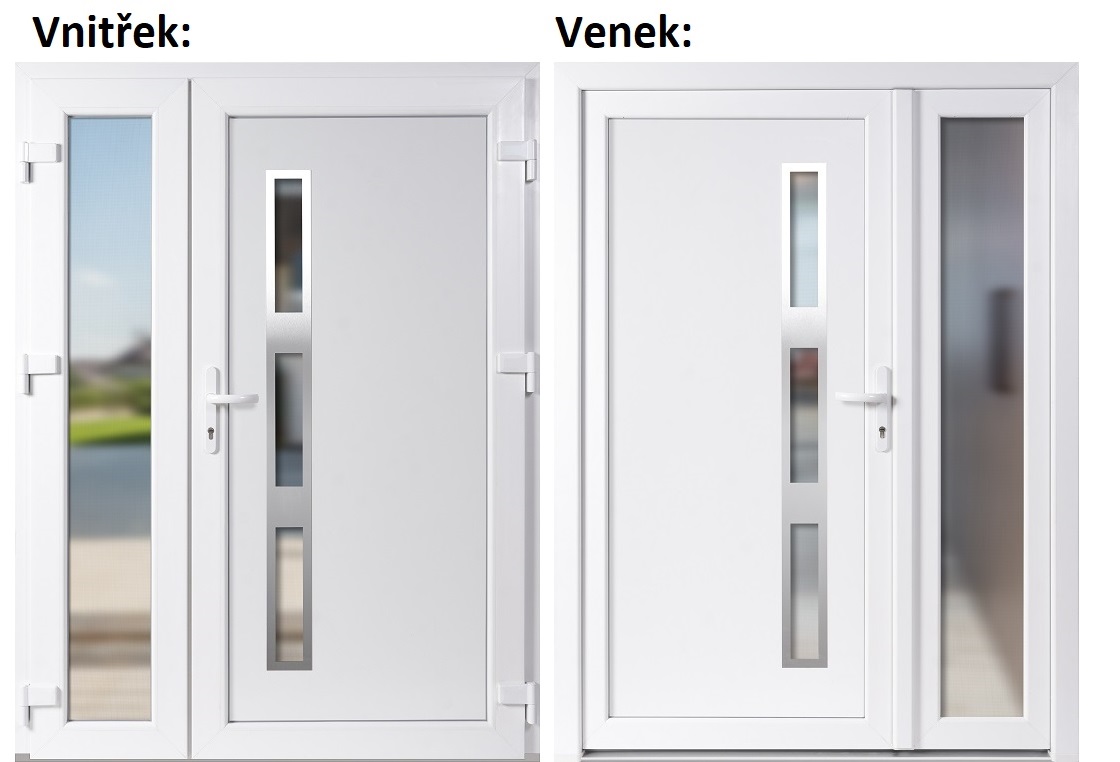 Dvojkrdlov vchodov dvere plastov Soft Venus Inox+Sklo Nisip, Biela/Biela, 130x200 cm, prav