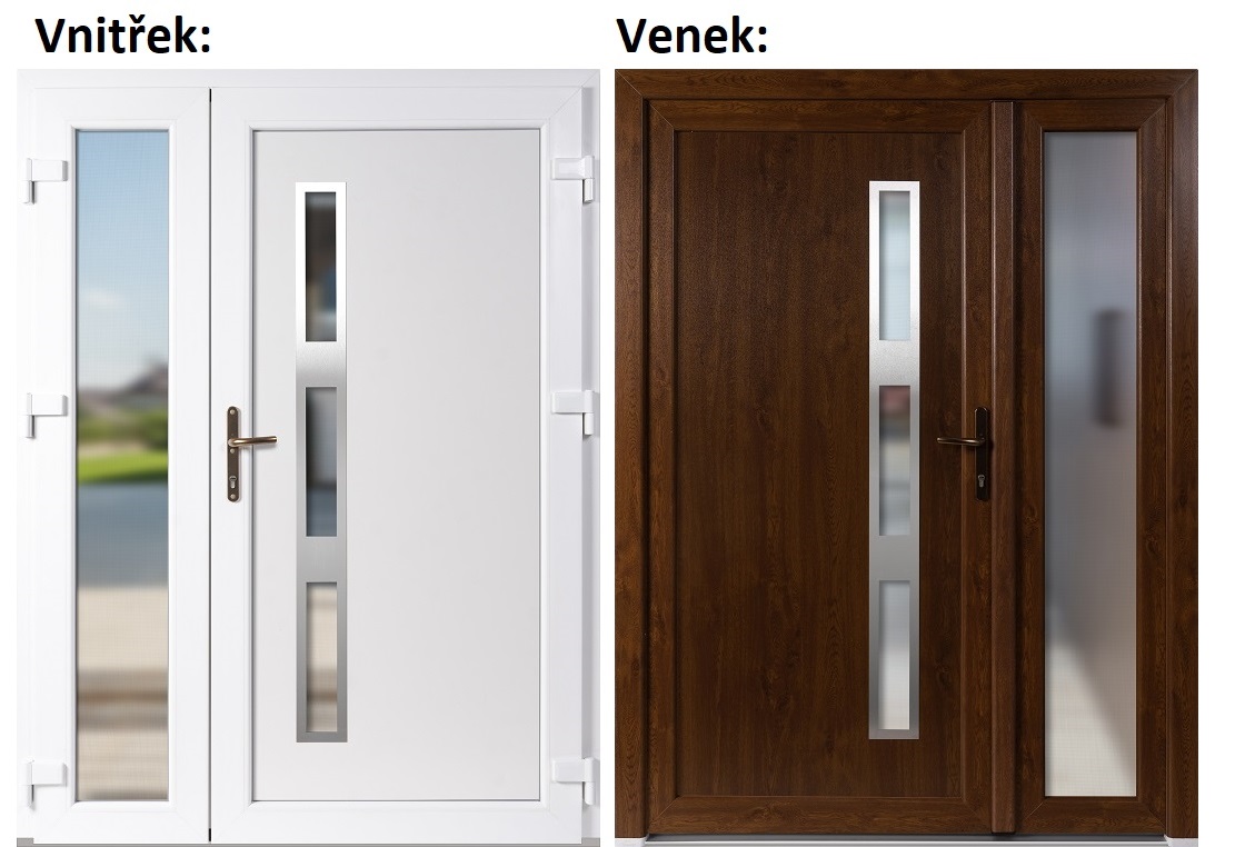 Dvojkrdlov vchodov dvere Venus Inox, Dovntra-Skladom Dvojkrdlov vchodov dvere plastov Soft Venus Inox+Sklo Nisip, Zlat dub/Biela, 130x200 cm, prav