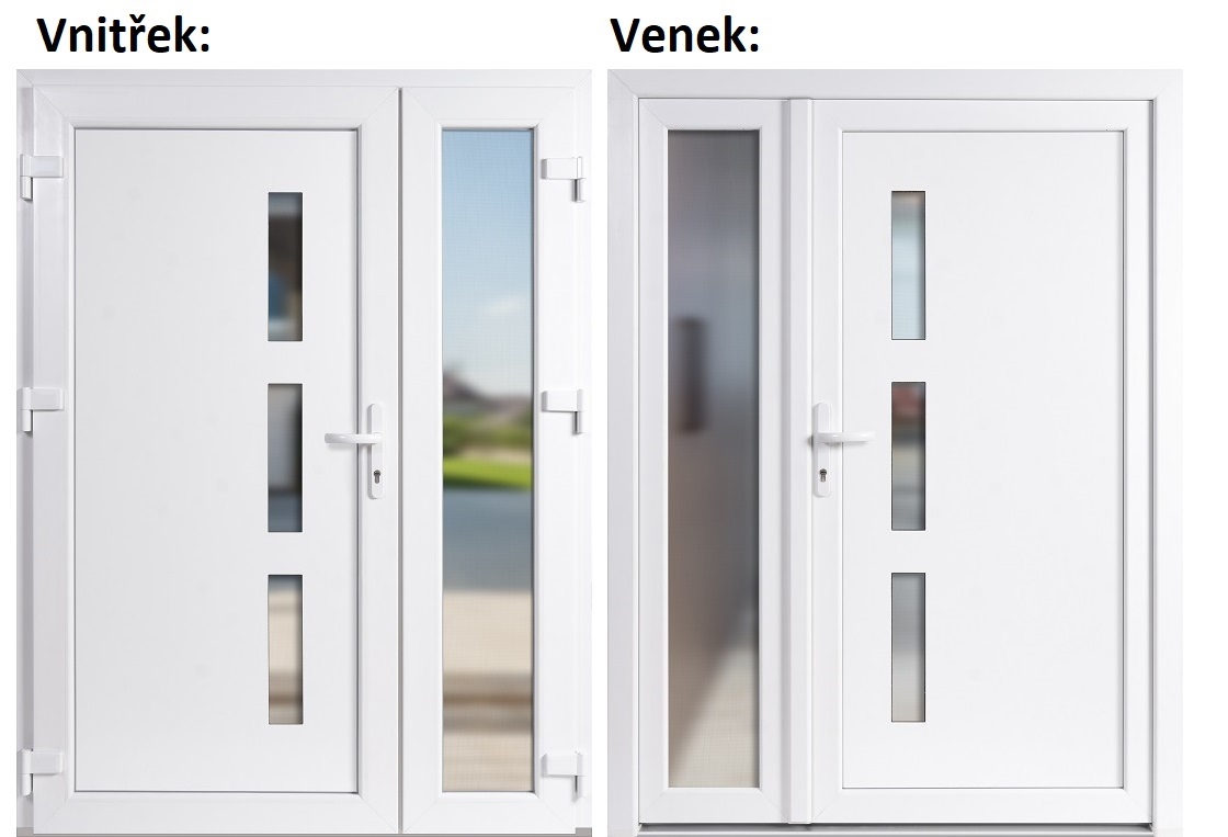 Dvojkrdlov vchodov dvere plastov Soft Venus+Sklo Nisip, Biela/Biela, 150x200 cm, av