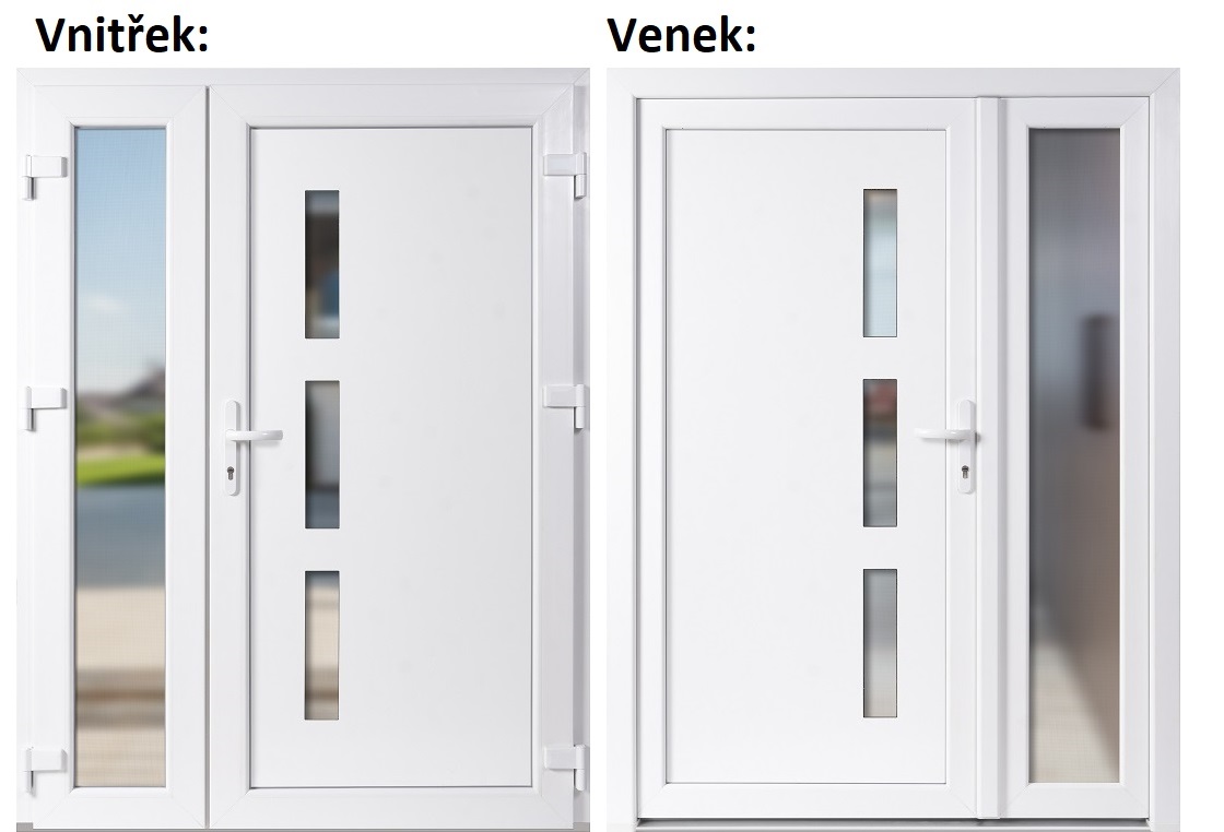 Dvojkrdlov vchodov dvere plastov Soft Venus+Sklo Nisip, Biela/Biela, 150x200 cm, prav