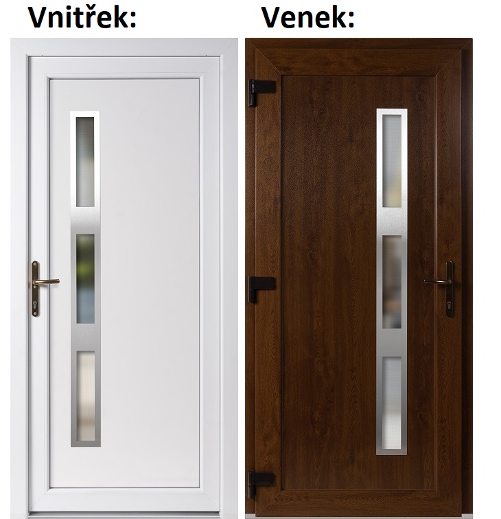 Vchodov dvere Venus Inox, Von-Skladom Plastov vchodov dvere Soft Venus Inox, Zlat dub/biela, 98x198 cm, av, otvranie VON